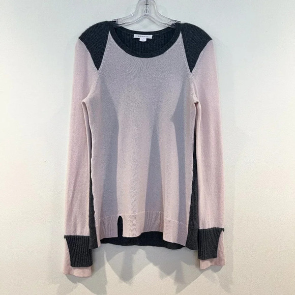 DUFFY 100% Cashmere Colorblock Light Pink Designer Tight Knit Slim Sweater M - Picture 2 of 10